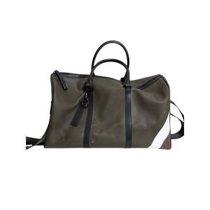 Maverick and C Olive Green Canvas Nylon Strip Duffle Bag Weekend Travel Pockets